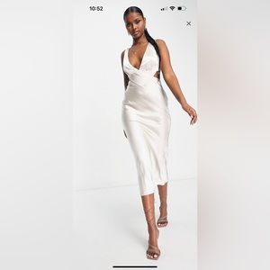 Parallel Lines cut out satin slip midi dress in naturals